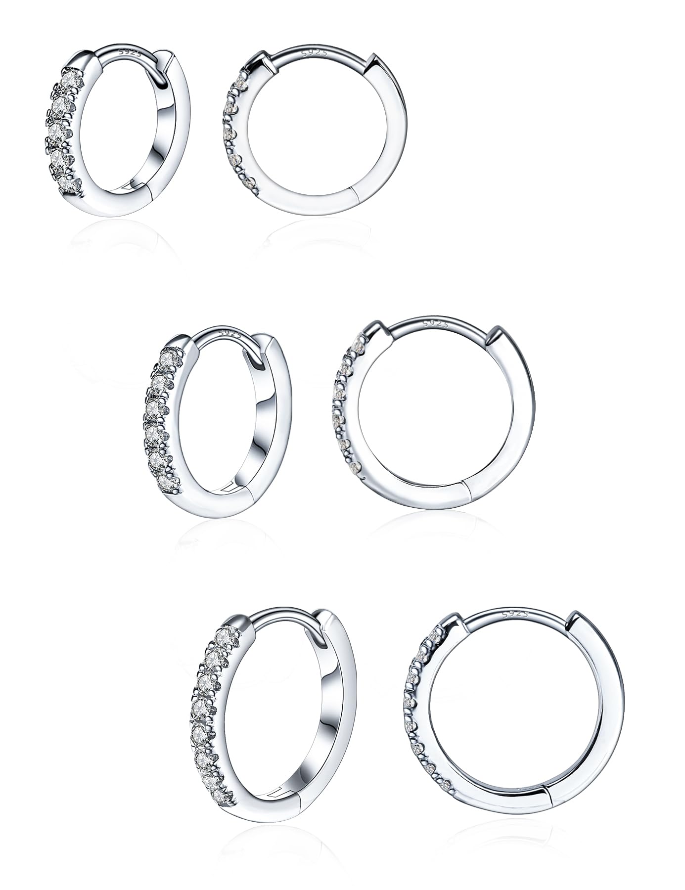 3 Pairs 925 Sterling Silver Moissanite Huggie Earrings for Women Men, Small Hoop Hypoallergenic Cartilage Earrings, Gifts Jewelry Set (18K White Gold)