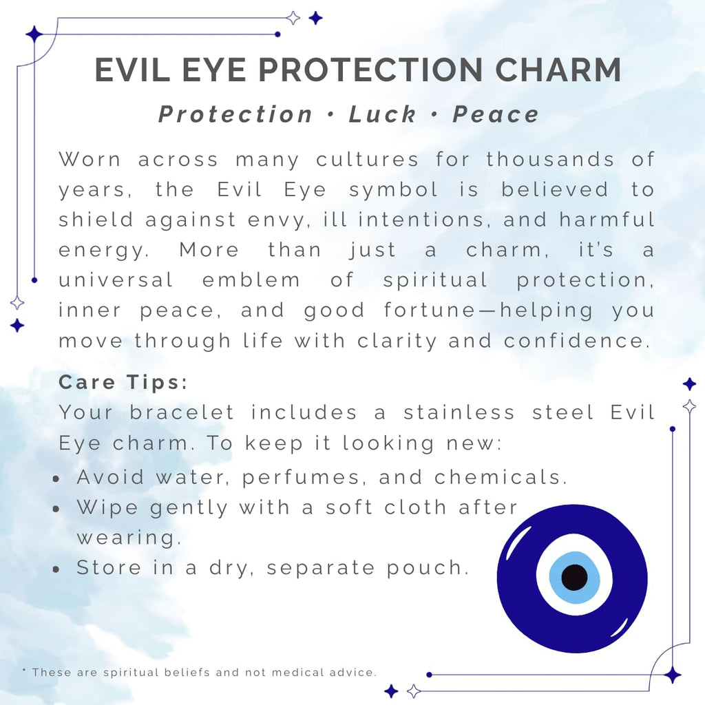 Mana Gallery Handmade Evil Eye Bracelet – White Mother of Pearl Beads with Gold-Plated Blue Eye Charm – Adjustable Macramé Cord – Protective Jewelry Gift for Women (Evil Eye Bracelet)