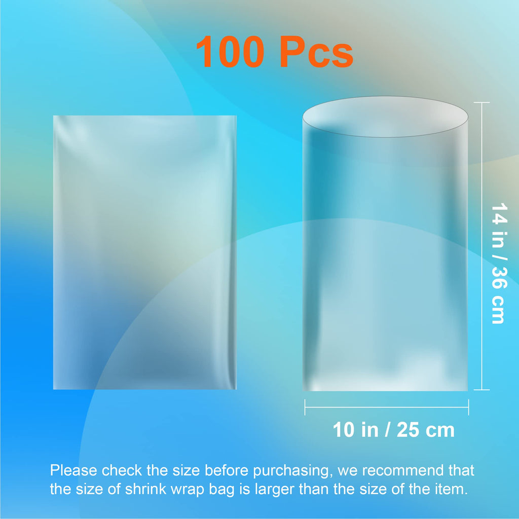 CANWUPON Shrink Wrap Bags,100 Pcs 10x14 Inches Clear PVC Heat Seal Bags for Soap Sleeve Packaging, Bath Bomb,Shoes,Jars,Gift,Tumbler,Heat Sublimation Film for Homemade DIY Projects