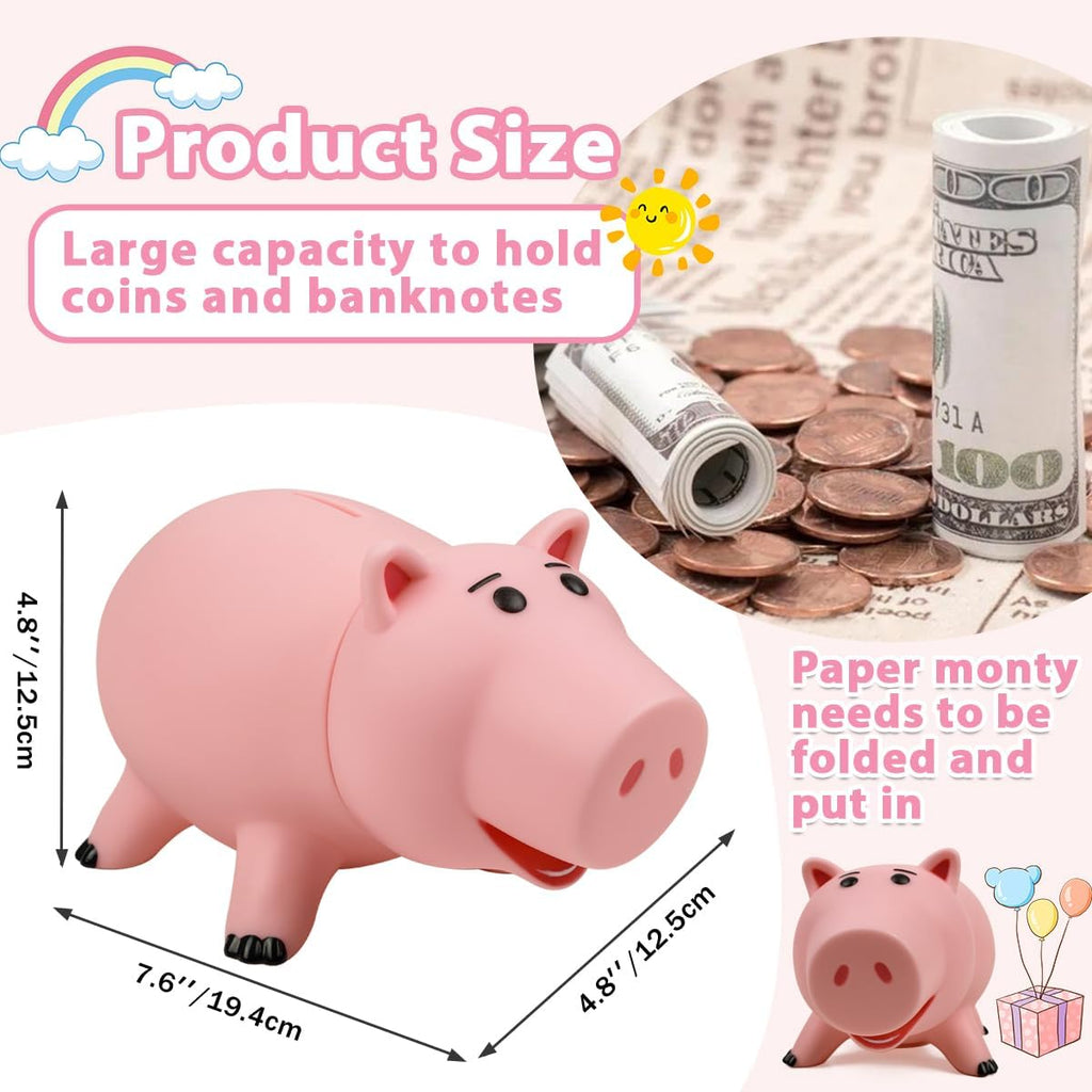 Piggy Bank Unbreakable Cute Pink Pig Money Bank Plastic Saving Coin Bank for Kids Christmas Birthday Toy Gift