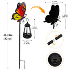 ZFNN Solar Garden Decor Lights Outdoor Waterproof, Metal Butterfly Stakes with Solar Lanterns, Decorative Yard Art for Outside Patio Lawn Ornaments, Gifts for Women Mom（2Pack）