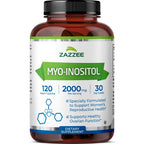 Zazzee Myo-Inositol Capsules, 2000 mg per Serving, 120 Vegan Capsules, Ideal Dosage for 40:1 Ratio, Certified Kosher, Hormone Balance & Healthy Ovarian Function Support, Non-GMO, Made in The USA