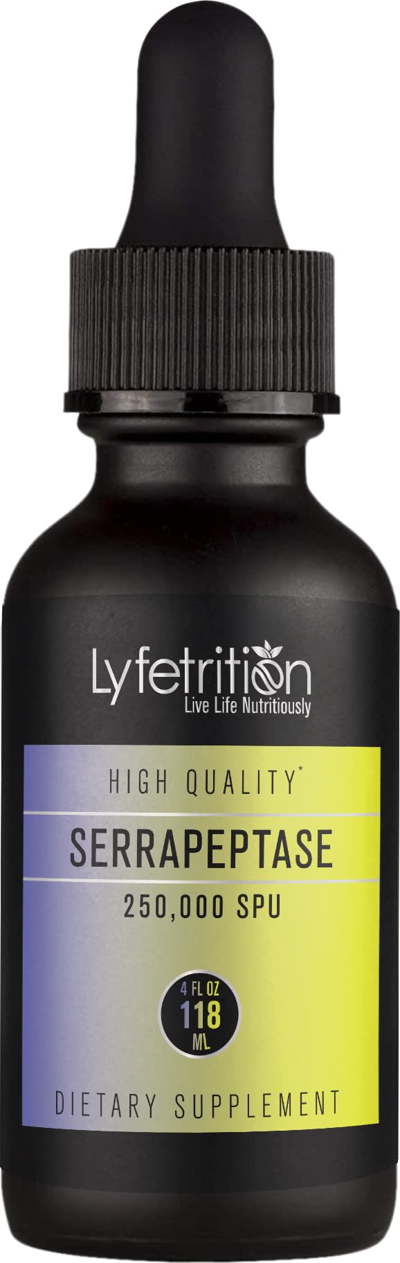 Lyfetrition Serrapeptase 250000 SPU 118 ml, 4 FL Oz Liquid, 220 Servings, Made in USA, Quick Absorption, Potent Ingredients, Non-GMO