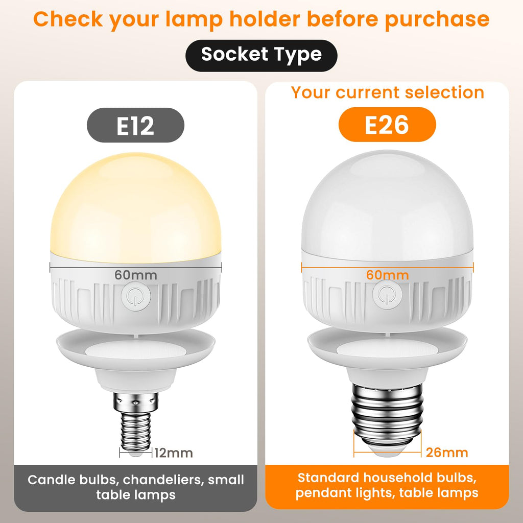 SCOPOW 1PC Rechargeable Light Bulbs with Remote Control Timer and 3 Color Temperature Rechargeable Battery Operated Light Bulb (5W+E26+3Colors+1PC)