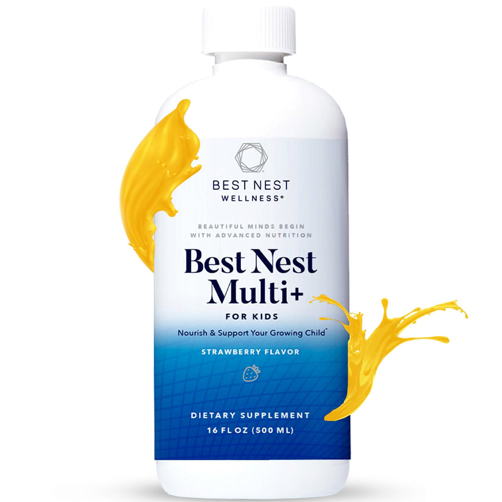 Best Nest Liquid Multivitamins for Kids, Methylfolate, Methylated Vitamins, Whole Food Blend Vitamin, Vegan, Gluten Free, Non-GMO, Strawberry Flavor, 16 oz