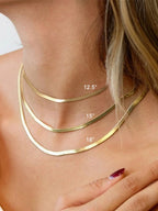 FOCALOOK Gold Herringbone Necklace for Women, 3mm Gold Plated Snake Choker