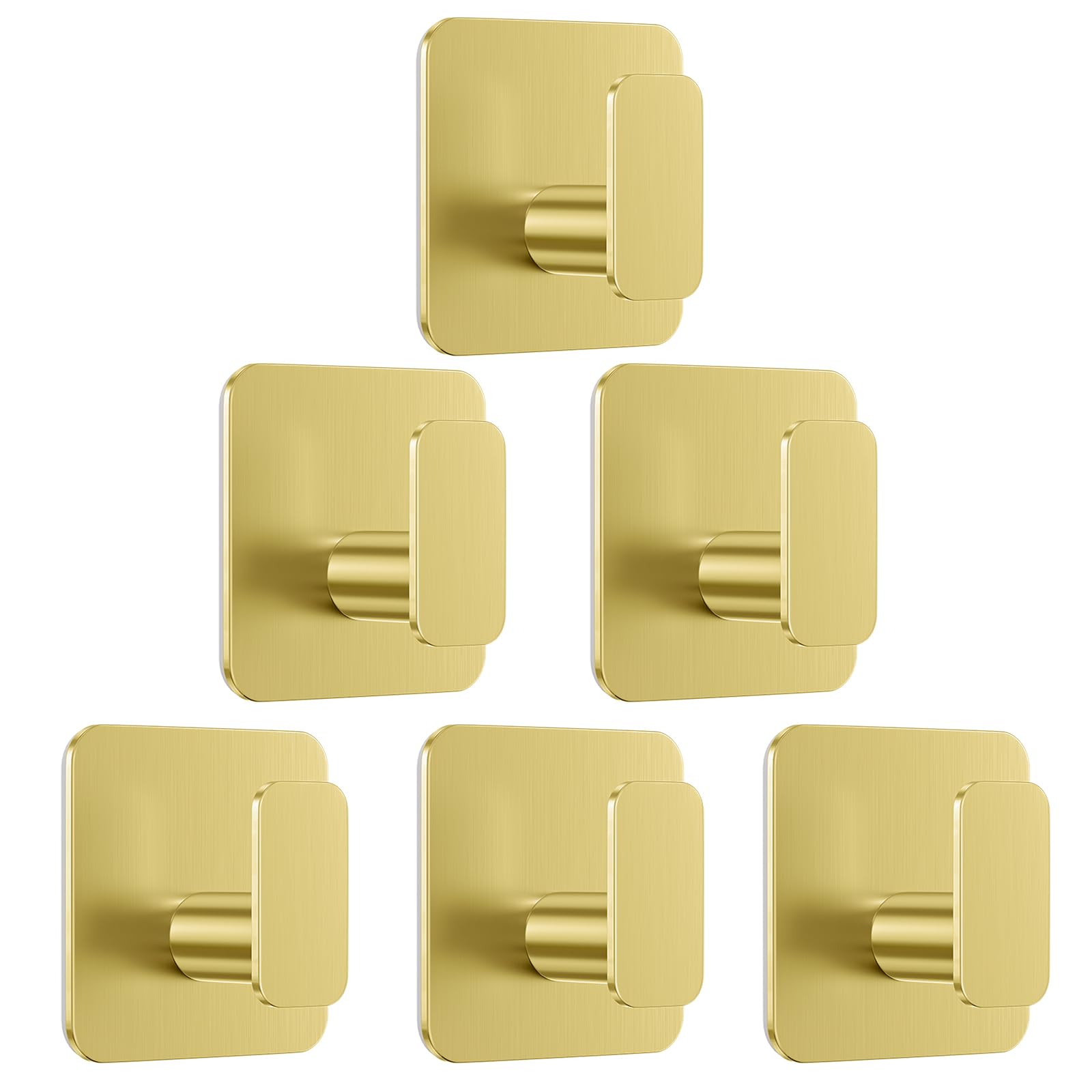 Aikzik Gold Hooks for Hanging Heavy Duty, Adhesive Hooks for Shower, Bathroom, Kitchen, Robe, Towel, Coat, Waterproof & Rustproof Hook for Walls No Damage, Stainless Steel Sticky Hook - 6 Pack