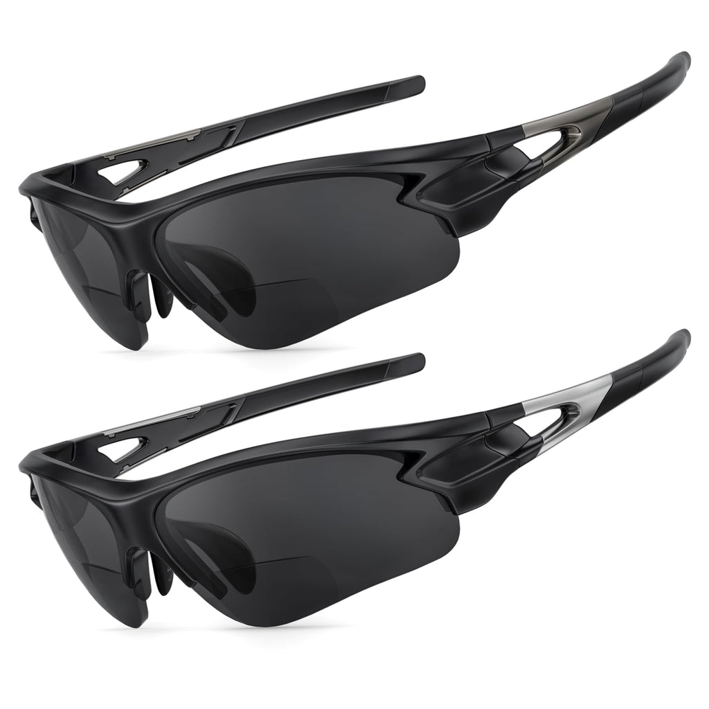 SKYOLUY Attractive Bifocal Reading Sunglasses for Men, Durable TR90 Semi Rimless Wrap Around Design Sun Readers, UV400 Near-Far Sun Glass Built in Outdoor Sports/Driving/Finshing Dark Glasses, +2.5
