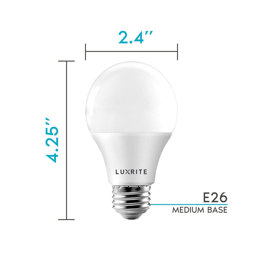 LUXRITE A19 LED Light Bulb 60W Equivalent 800LM, 2700K Warm White (6 Pack)