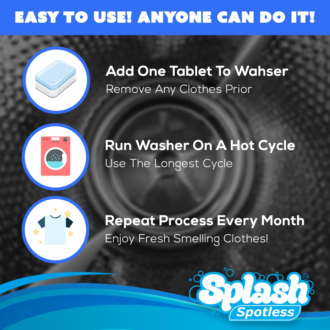 Splash Spotless Washing Machine Cleaner for HE Front Load & Top Load Washers, 1 Count (Pack of 1)