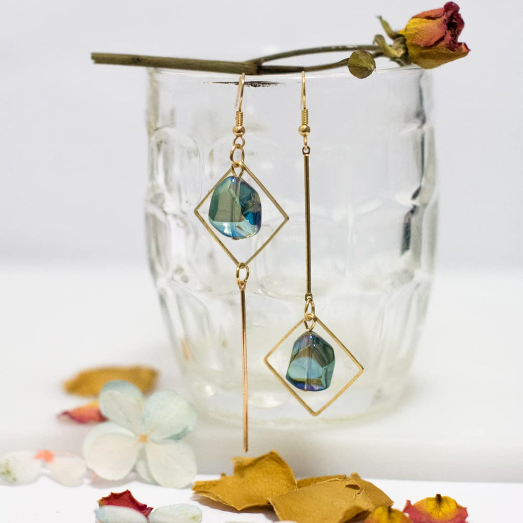 Mismatch Asymmetry Colorful Glass Drop Dangle Earrings