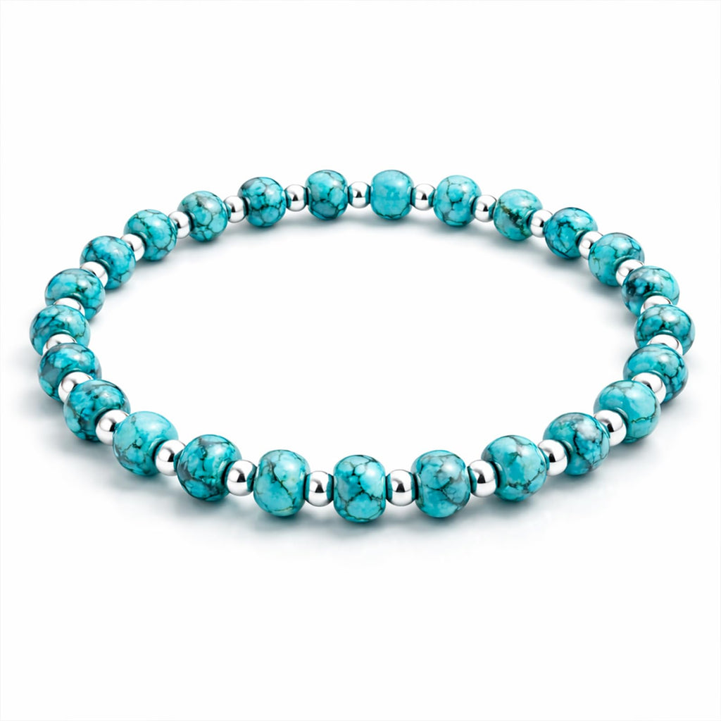 Sheplus 925 Sterling Silver Genuine Turquoise Beaded Bracelet for Women