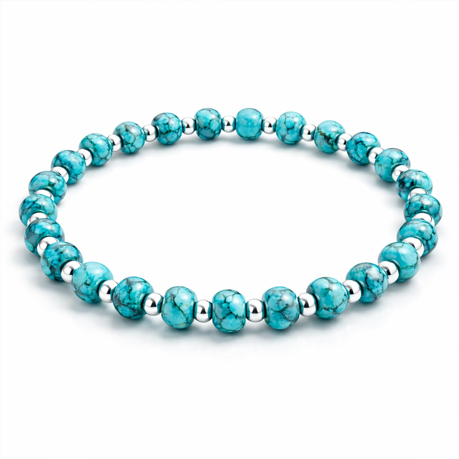 Sheplus 925 Sterling Silver Genuine Turquoise Beaded Bracelet for Women