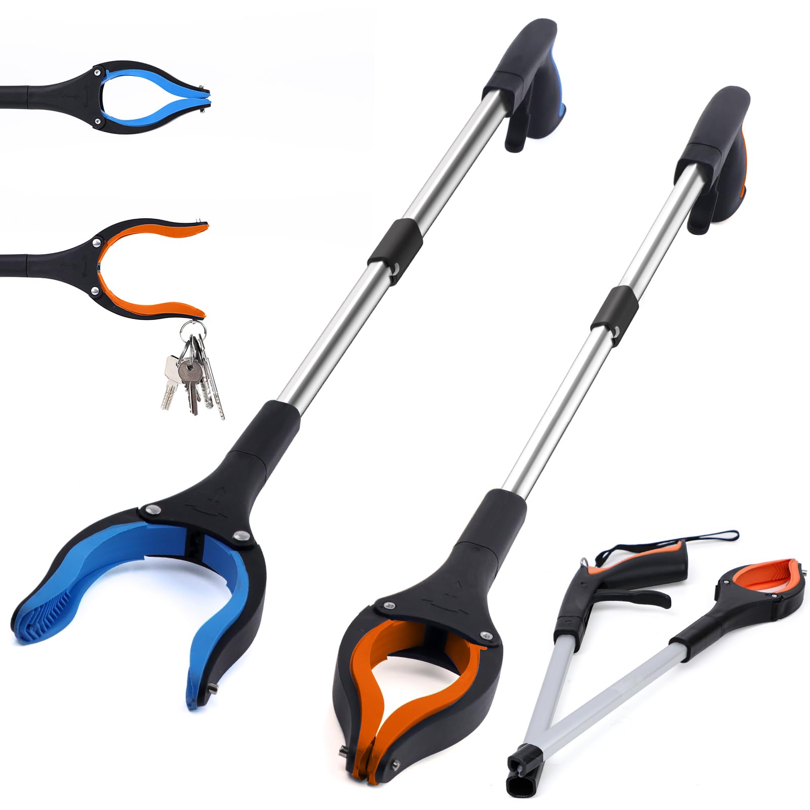 Grabber Reacher Tool 2-Pack, 32" Foldable Reacher Grabber Pickup Tool with 90° Rotating Jaw & Magnet, Trash Picker Upper Grabber, Lightweight Grabbers for Seniors Heavy Duty