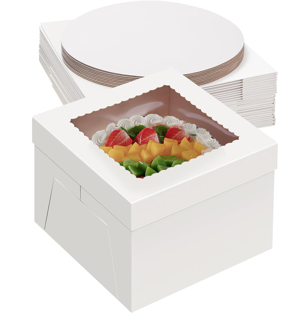 Packpal 20Pack 12 Inch Cake Boxes With Cake Boards (10 boxes & 10 boards), 12X12X8 Inch White Bakery Boxes With Windown For Cajas Pasteles, Cookie, Pastries,Pie, Wedding, Birthday, Fathers day