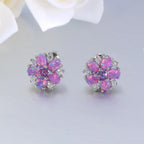 CiNily Flower Earrings Silver Plated Purple Opal Stud Earrings for Women