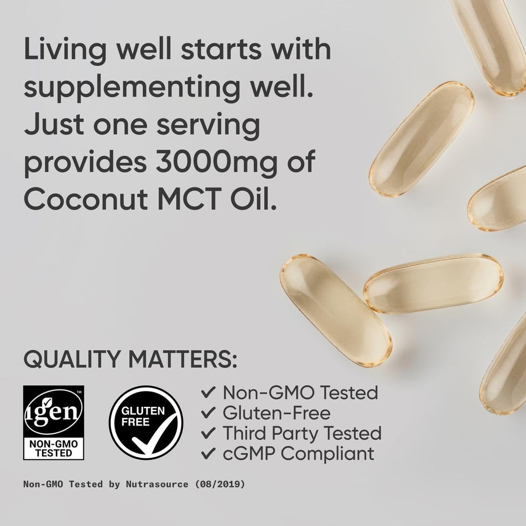 Sports Research® Coconut MCT Oil 3000mg - Keto Brain & Body Fuel - C8 + C10 MCT Oil from Coconut · Keto · Non-GMO - Gluten Free - 240 Softgels