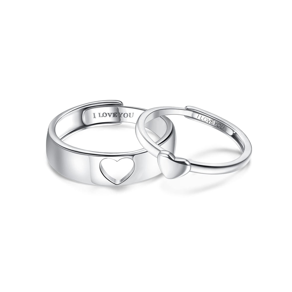 MILACOLATO 2Pcs S925 Sterling Silver Heart Matching Rings for Couples