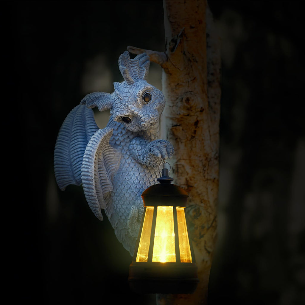 Elegondrar Solar Dragon Statue Outdoor Decor, Dragon Garden Decor with Lantern for Yard Lawn Patio Balcony, Christmas Birthday Housewarming Gifts for Mom, Grandma, Women, 9.5 Inch,Resin