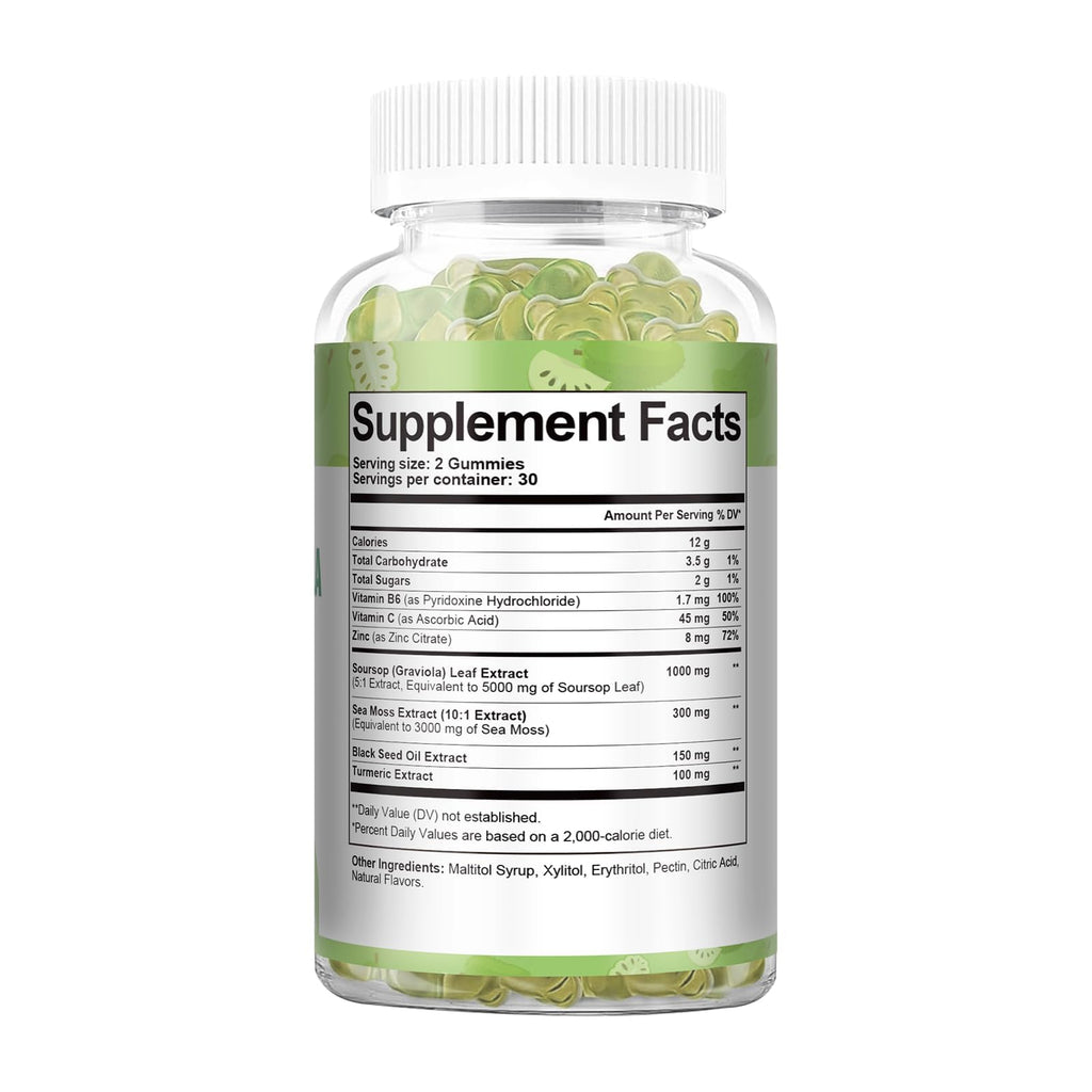 Totaria (2 Packs) Sugar Free Soursop Oil Graviola Sea Moss Gummies - Support Digestive Sleep Skin Health, Immunity & Antioxidant - Guanabana Fruit with Sea Moss, 150mg Black Seed Oil Non-GMO Vegan