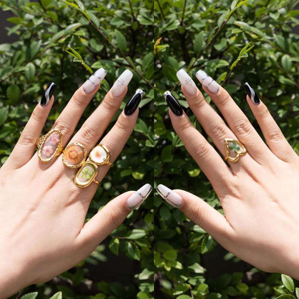 Vhitler 5pcs 18k Gold Plated Floral Adjustable Rings Chunky Gold Rings Vintage Jewelry Y2k Accessories Don't Tarnish Ring Set (Style2)