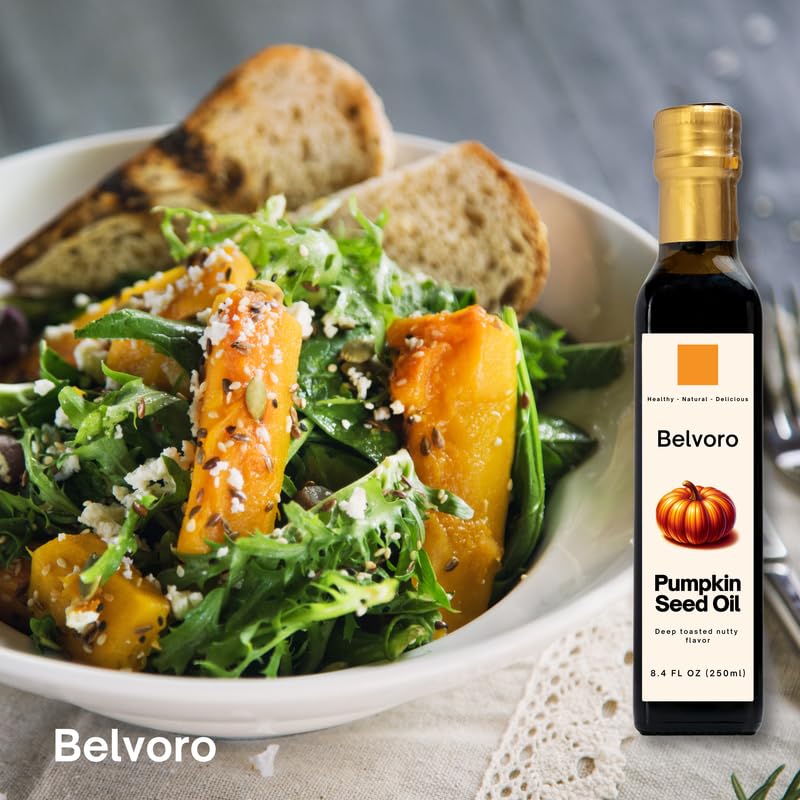 Belvoro Toasted Styrian Pumpkin Seed Oil | 270-Year Tradition | 100% Pure, Unrefined Roasted Pumpkin Seed Oil for Gourmet Cooking | Supports Heart Health & Hair Growth | Glass Bottle 3.4 FL Oz