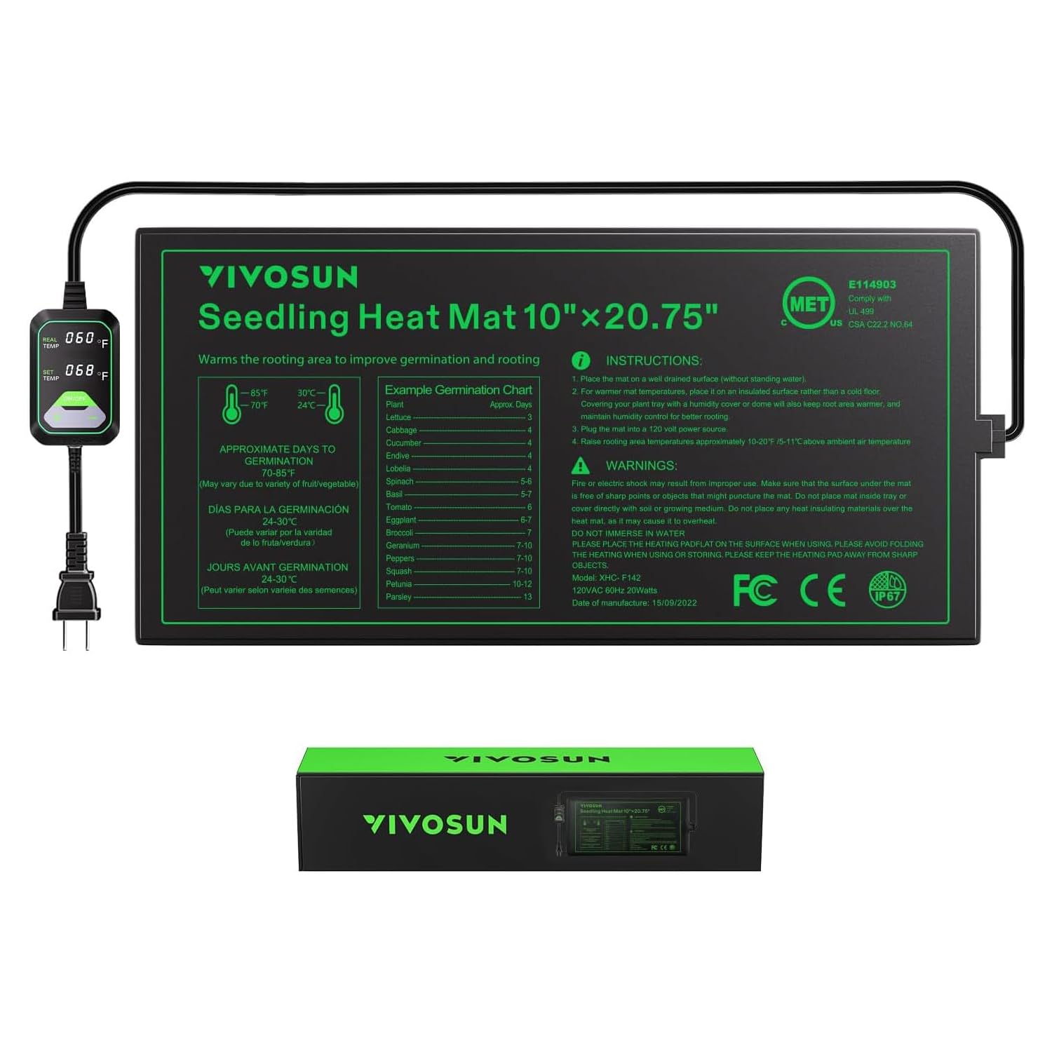 VIVOSUN 10"x20.75" Seedling Heat Mat with Built-in Temperature Controller