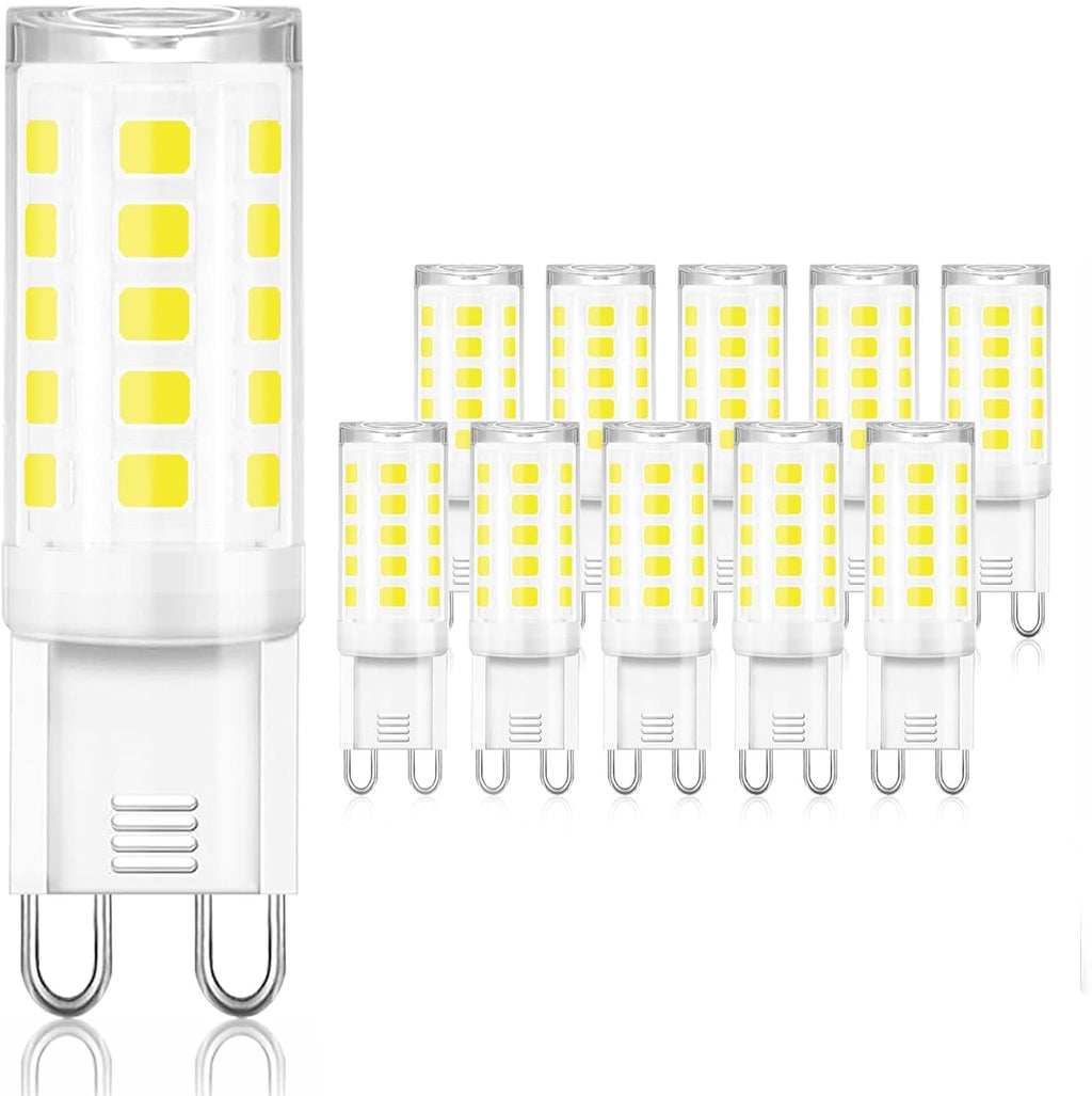 winshine 10 Pack G9 LED Bulb Bi Pin Base, 6000K Daylight 4W (40W Halogen Equivalent) T4 G9 Base Llight Bulbs for Chandeliers, 360° Beam Angle, 400LM, Non-dimmable for Home Lighting