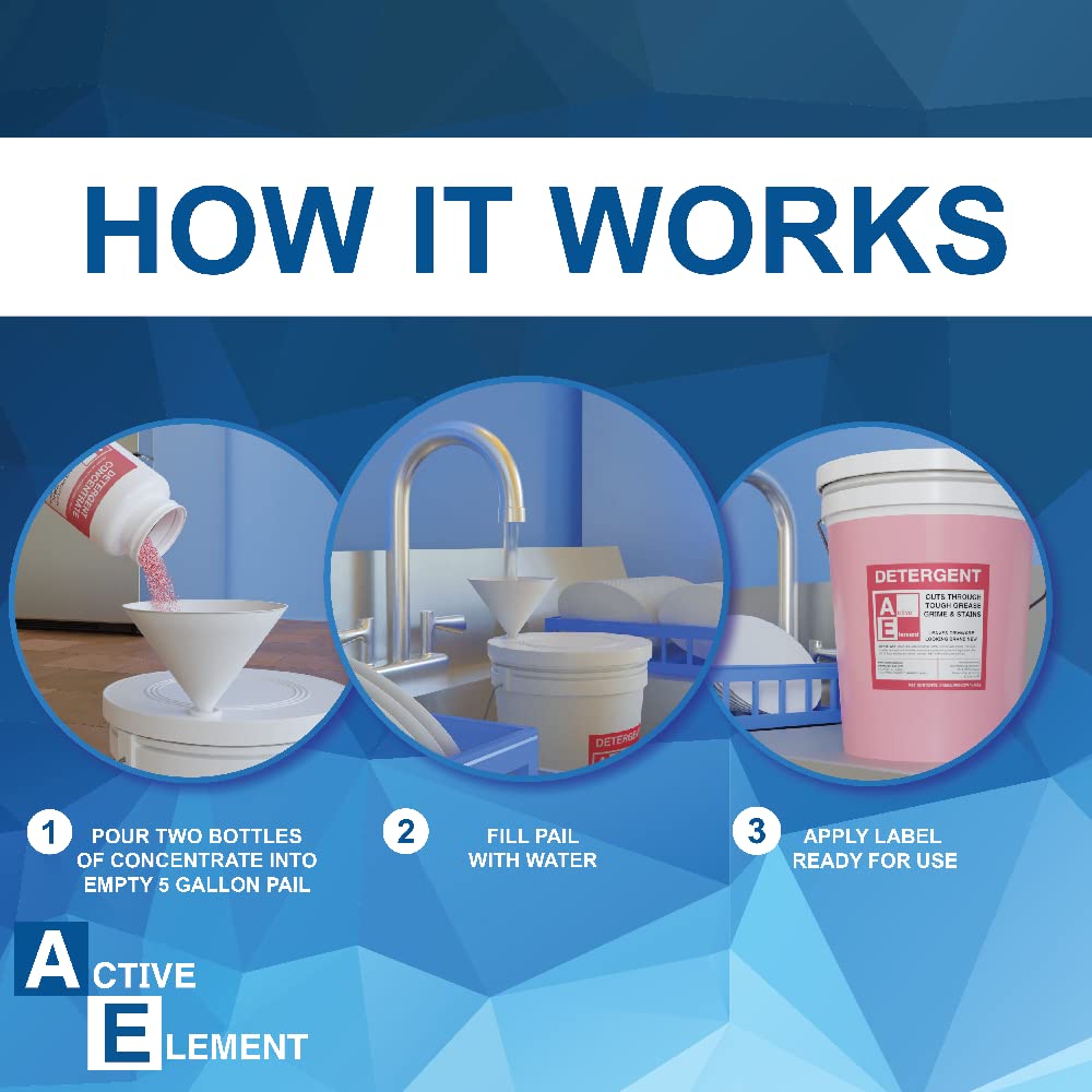 Active Element Commercial Dishwasher Detergent - Makes One 5 Gallon Pail - Industrial Dish Detergent - For High and Low Temp Dishwasher Machine