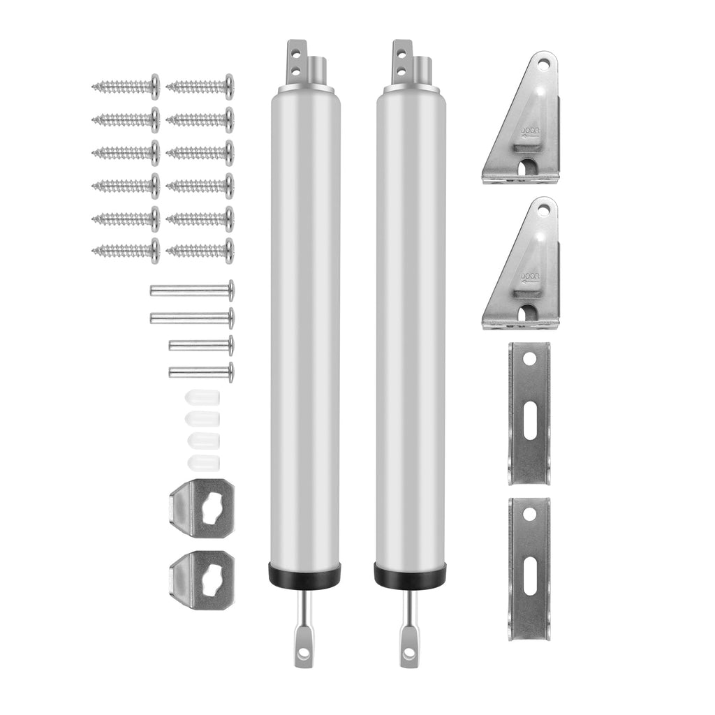 2PCS Screen and Storm Door Closer Kit, Heavy Duty Pneumatic Screen and Storm Door Closer, Screen and Storm Door Push Button Latch Set Replacement Kit, Adjust Smooth Closing Speed (Silver)