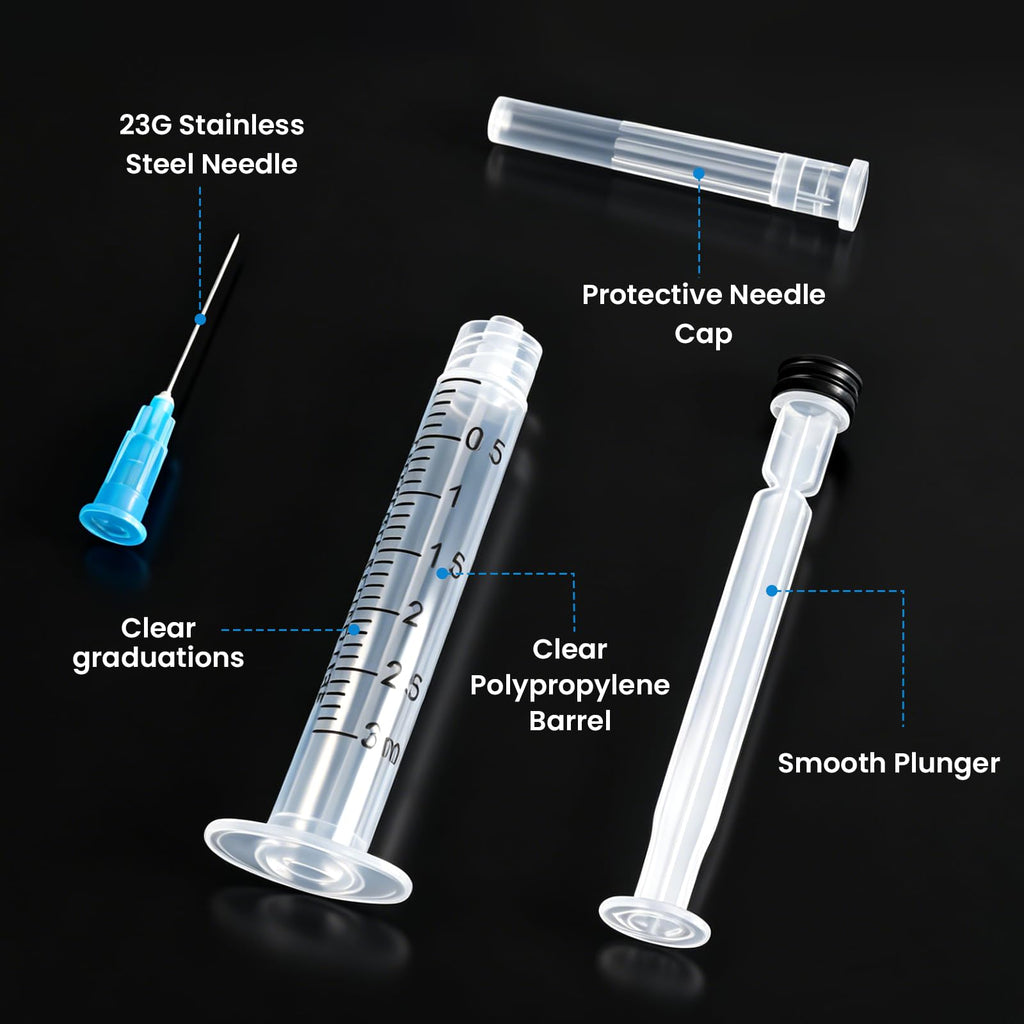 3ml 23G 1Inch Industrial Liquid Dispenser, Precision Fine Tip, Individually Wrapped, for Adhesive, Lubricant, Ink & Lab Transfer, 32 Pack
