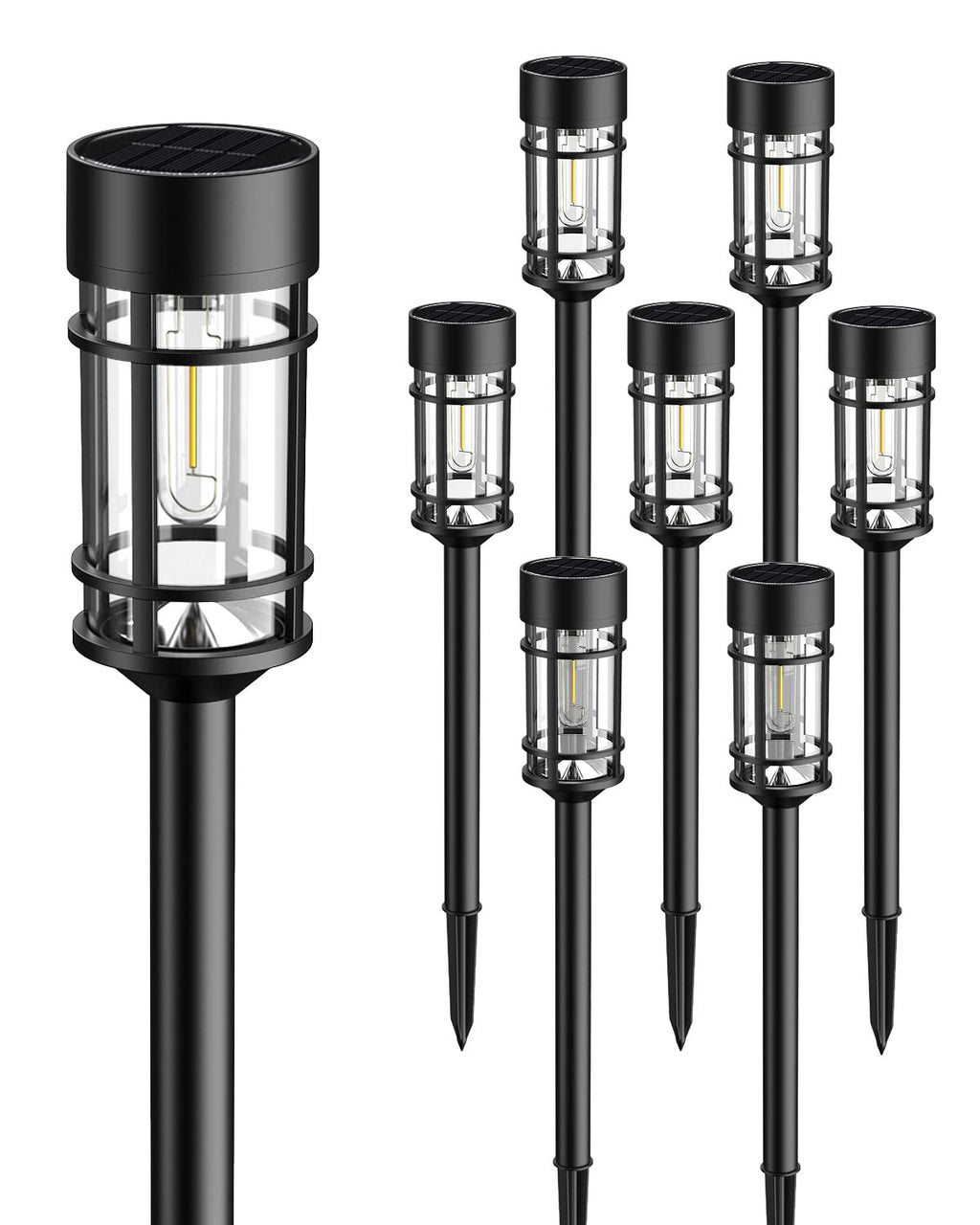 ILANCK Solar Lights Outdoor Waterproof, 8 Pack 21" Solar Pathway Lights with Metal & Glass, Auto On/Off Garden Lights for Yard, Landscape, Driveway Walkway