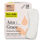 Attn: Grace Moderate Incontinence Pads for Women 2-Pack (56 Pads Total / 28 per Pack) - High Absorbency for Sensitive Skin - Protection for Heavy Bladder Leakage/Discreet, Breathable, & Plant-Based