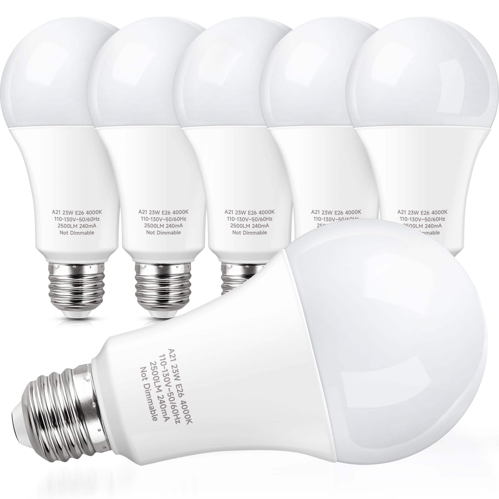 KINDEEP A21 LED Bulbs, 150-200 Watt Equivalent High Watts Bulbs, 23W Super Bright Light Bulbs E26 Base, 2500 Lumens, 4000K Natural White for Your Home Office, Store, Garage, Warehouse, Non-Dim, 6-Pack