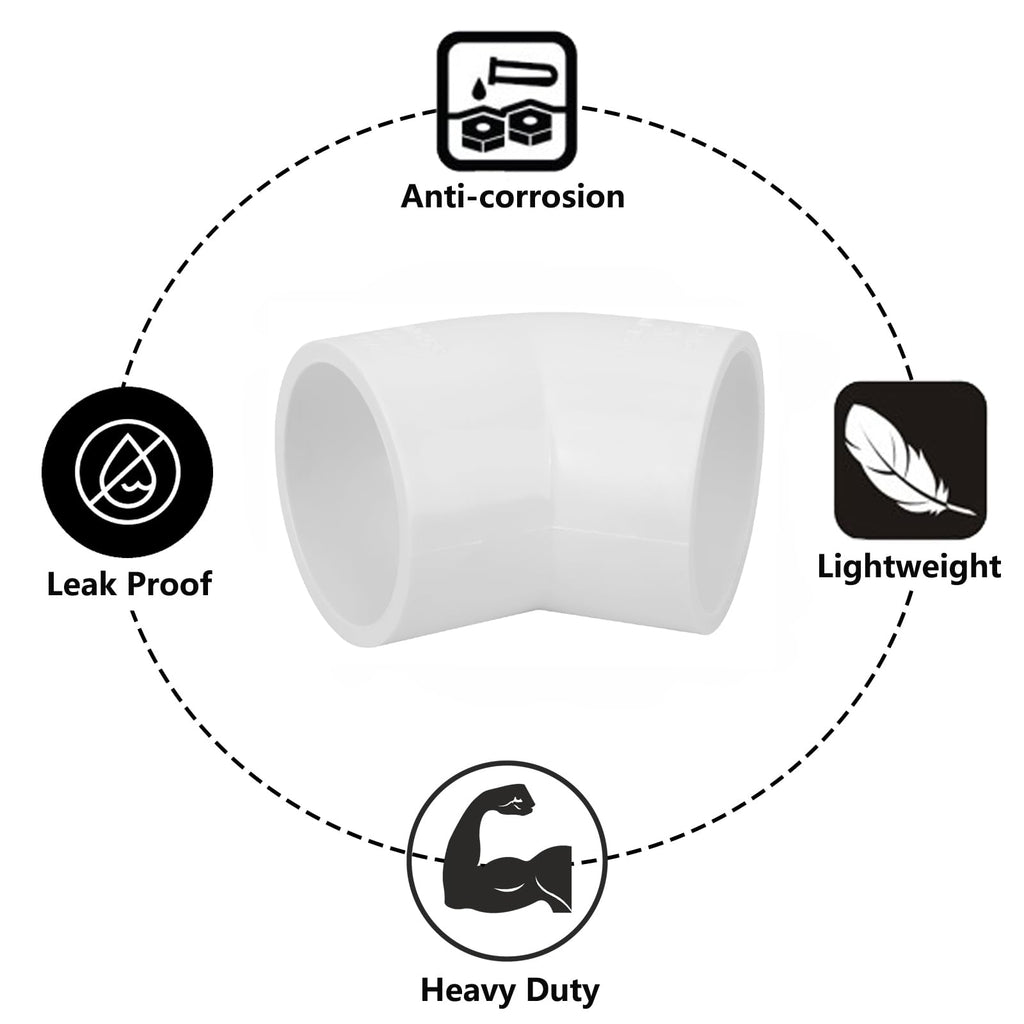 8Pack 1-1/4" 45 Degree PVC Elbow Pipe Fitting Connector (Socket x Socket) Furniture Build Grade SCH40 1.25 Inch 45 Degree Elbow PVC Corner Adapter for Home Sewer Plumbing Water Line