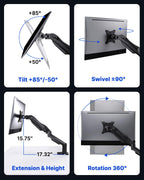 HUANUO FlowLift™ Single Monitor Mount, 13 to 32 Inch Monitor Arm, Adjustable Monitor Stand, Vesa Mount with Clamp and Grommet Base - Fits 4.4 to 19.8lbs LCD Computer Monitors