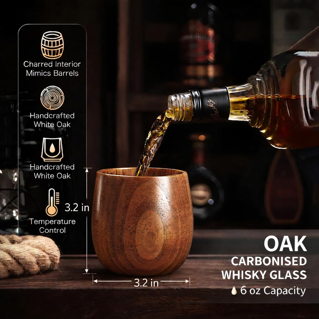 Mieaoll Charred Wooden Whiskey Glasses, Bourbon Gifts for Men, 2 Pack