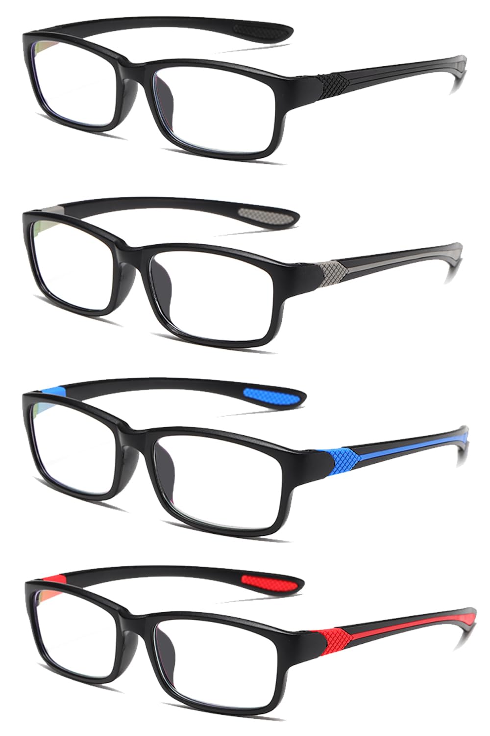 JOON-joon Reading Glasses Men 4 Pairs Ultra Light TR90 Sports Style Blue Light Blocking Readers+2.0