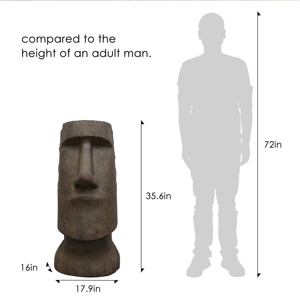 FlowLuxe 35.6" H Moai-Inspired Statue - Easter Island Head Sculpture for Indoor & Outdoor - Iconic Moai Design Statue for Garden Yard Patio Lawn Porch Decor