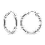 SWEETV Sterling Silver Post Earrings Chunky Hoop Earrings for Women 25MM Polished Huggie Earrings for Sensitive Ears