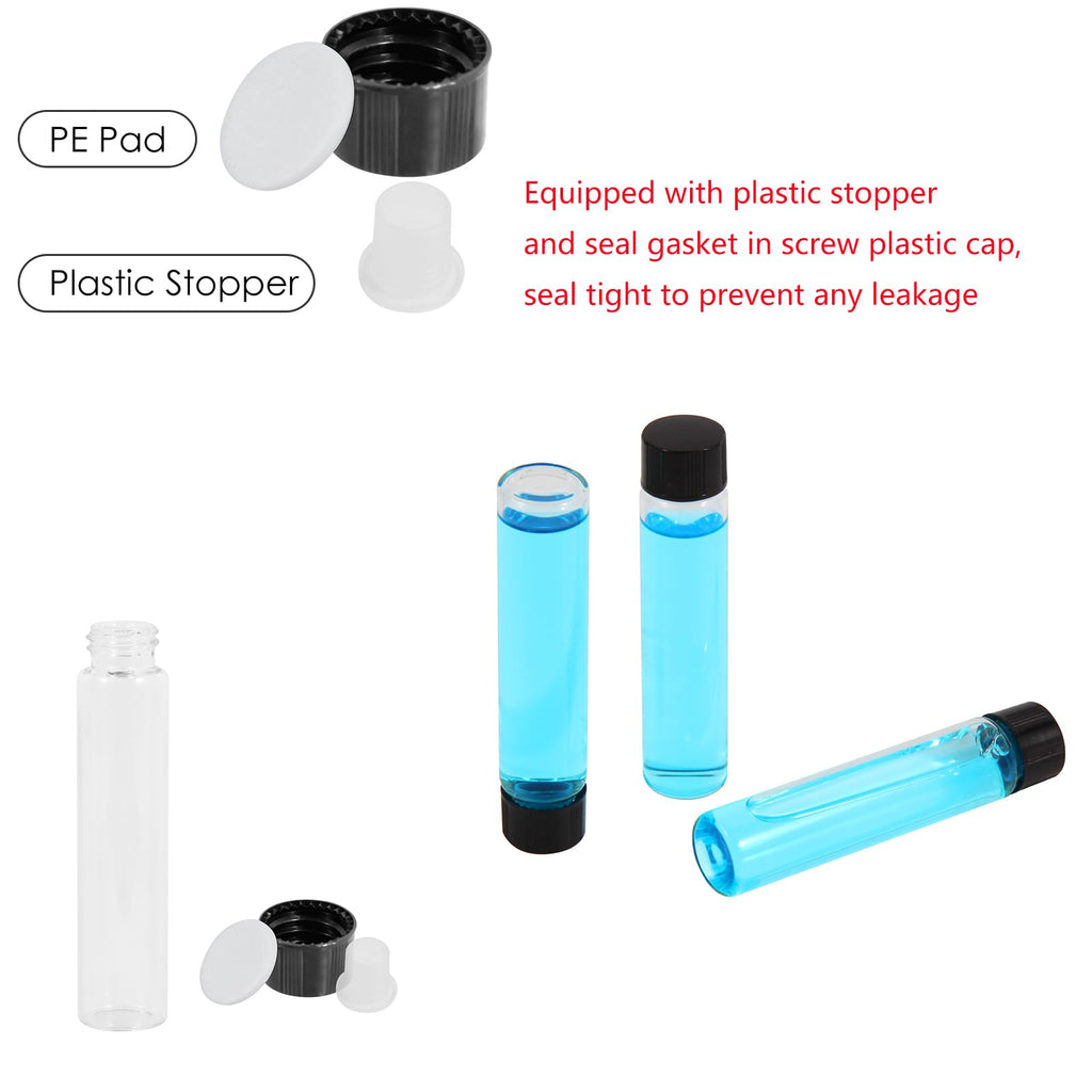 Cadbibe 7ml Clear Glass Vials with Screw Caps and Plastic Stoppers, 2 Dram Transparent Small Liquid Sample Vial, Leak-Proof Vial, 50PCS