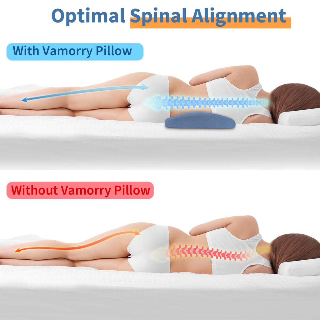 Lumbar Support Pillow for Bed Relief Back Pain: Lower Back Pillow for Sleeping - Memory Foam Waist Pillow - Back Wedge Bolster Pillow for Side, Back&Stomach Sleepers - Bed Rest Cushions for Car, Sofa