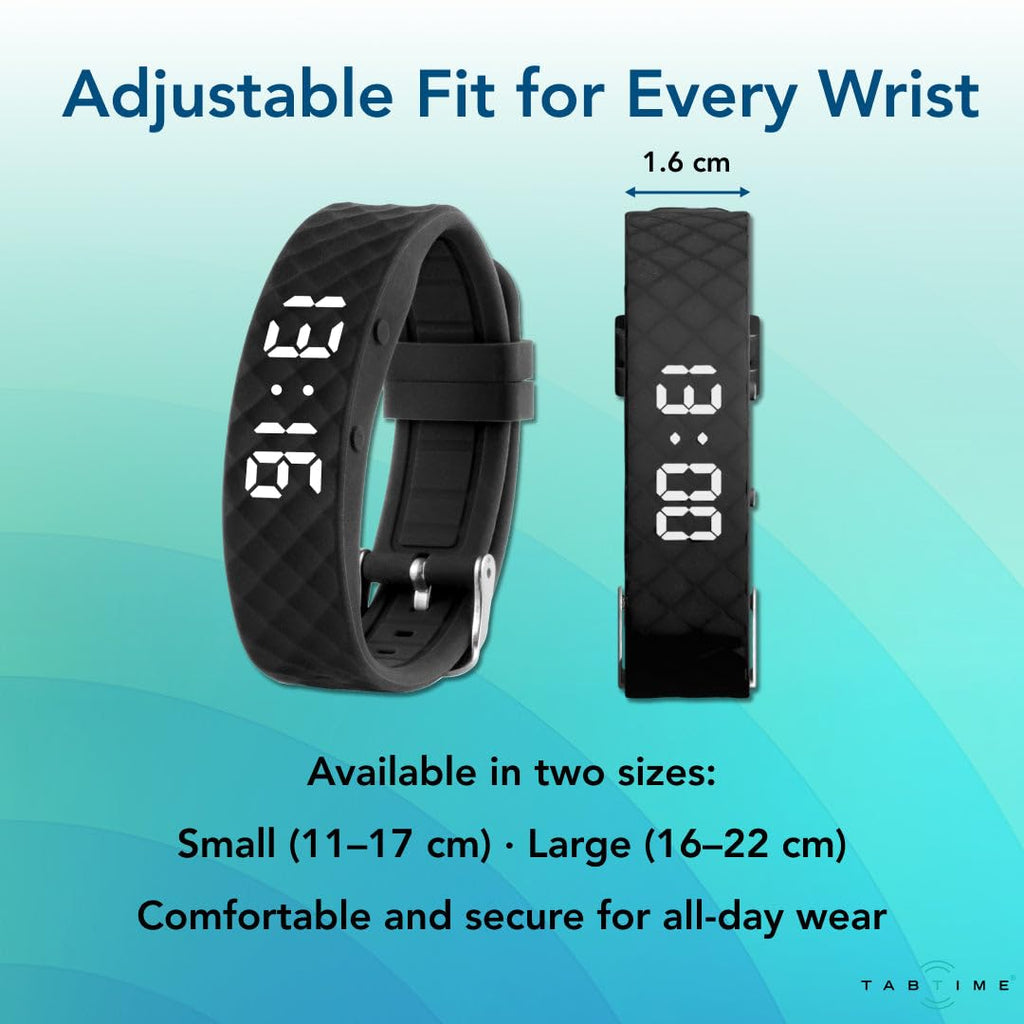 Tabtime Vibrating Alarm Wristband - Silent Alarm Watch for Adults and Kids - with up to 10 Personal Alarms or Pill Reminders per Day?