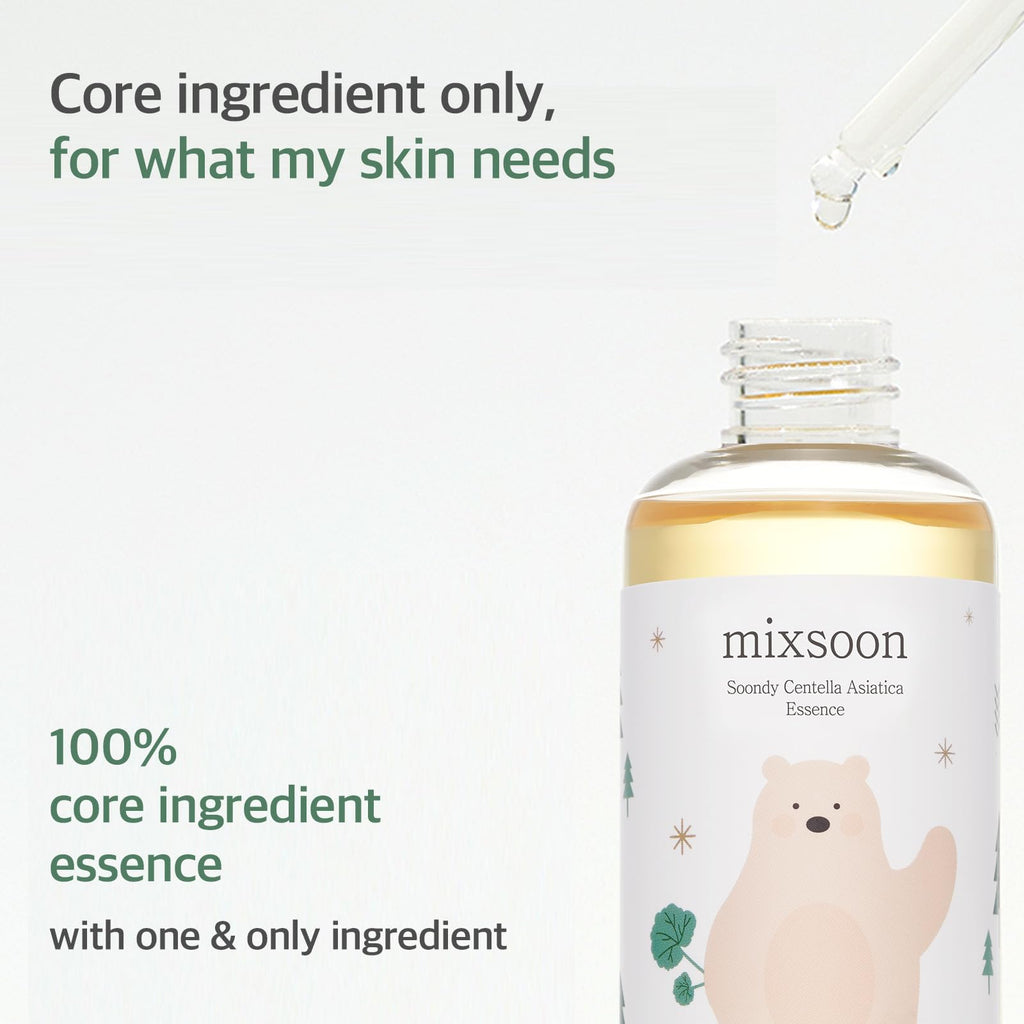 mixsoon Soondy Centella Asiatica Essence-Soothing, Calming and Hydrating for Face, Jeju Island Cica Extracts, Gentle Formula for Balanced, Healthy Skin 100ml / 3.38 fl.oz. Korean Glass Skin Care