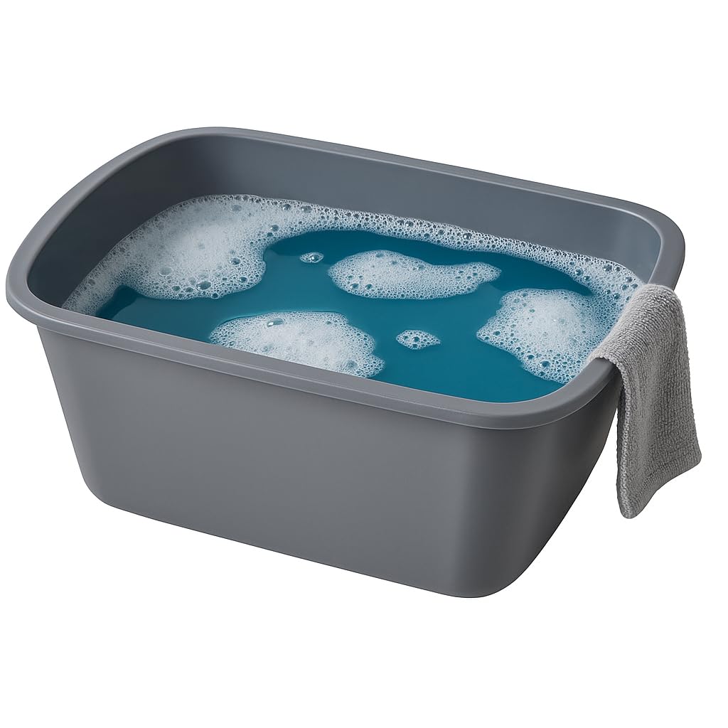 Vakly Wash Basins [2 Pack] – Rectangular Plastic 7-Quart Graduated Hospital Soaking Tub with Markings – Small Portable Washbasin for Face Washing, Cleaning, Foot Bath, Dishes, Laundry & Bedside Care