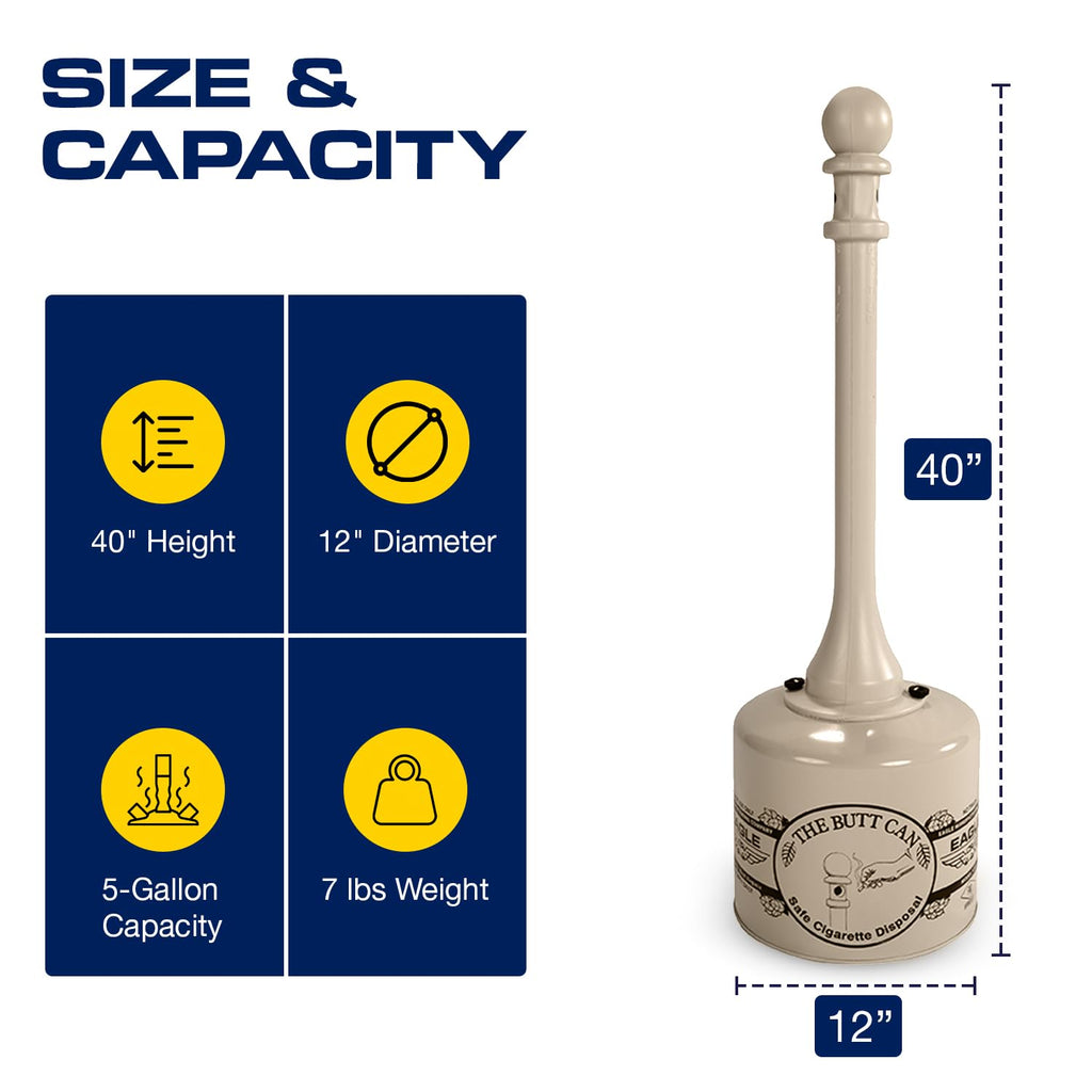 Eagle Cigarette Butt Receptacle, 5 Gallon Capacity, Beige