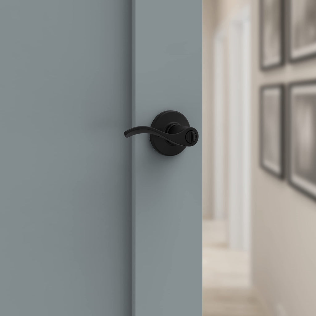 Kwikset Balboa Entry Door Handle with Lock and Key, Secure Keyed Reversible Lever Exterior, Doorlock, For Front Entrance and Bedrooms, Matte Black, Pick Resistant Smartkey Rekey Security