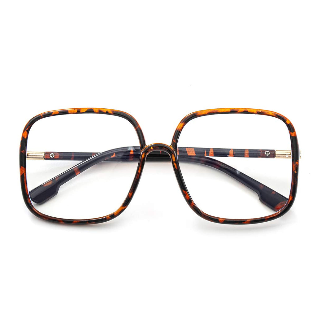 BIGGY Oversized Square Blue Light Blocking Glasses - Ultralight Anti Eyestrain | Reduce Eye Strain Nerd Glasses, Reading book/TV/Computer/Gaming Frames for Women Men, Anti UV (rectangle leopard)