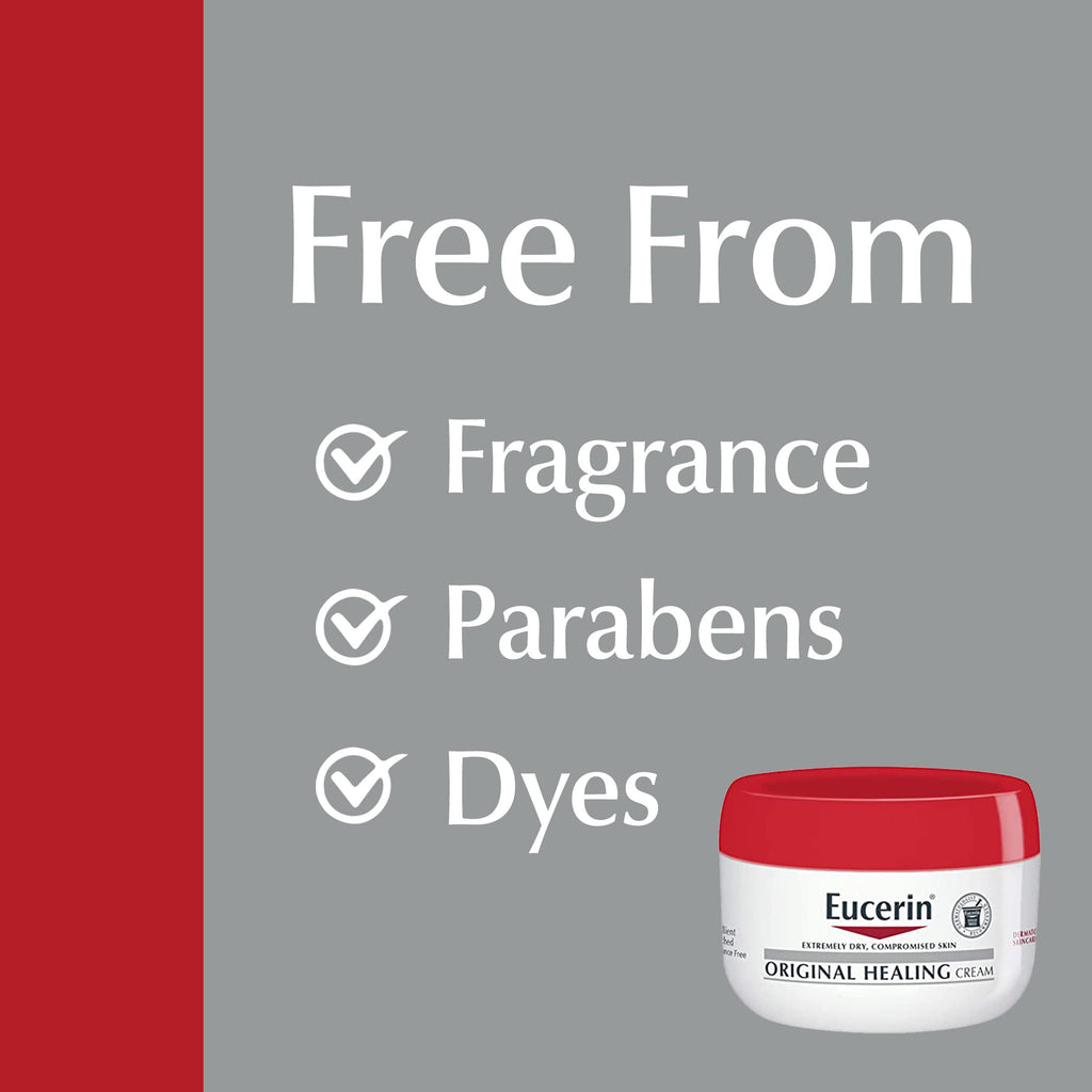 Eucerin Original Healing Cream, Fragrance Free Body Cream for Dry Skin, 4 Oz Jar, Pack of 3
