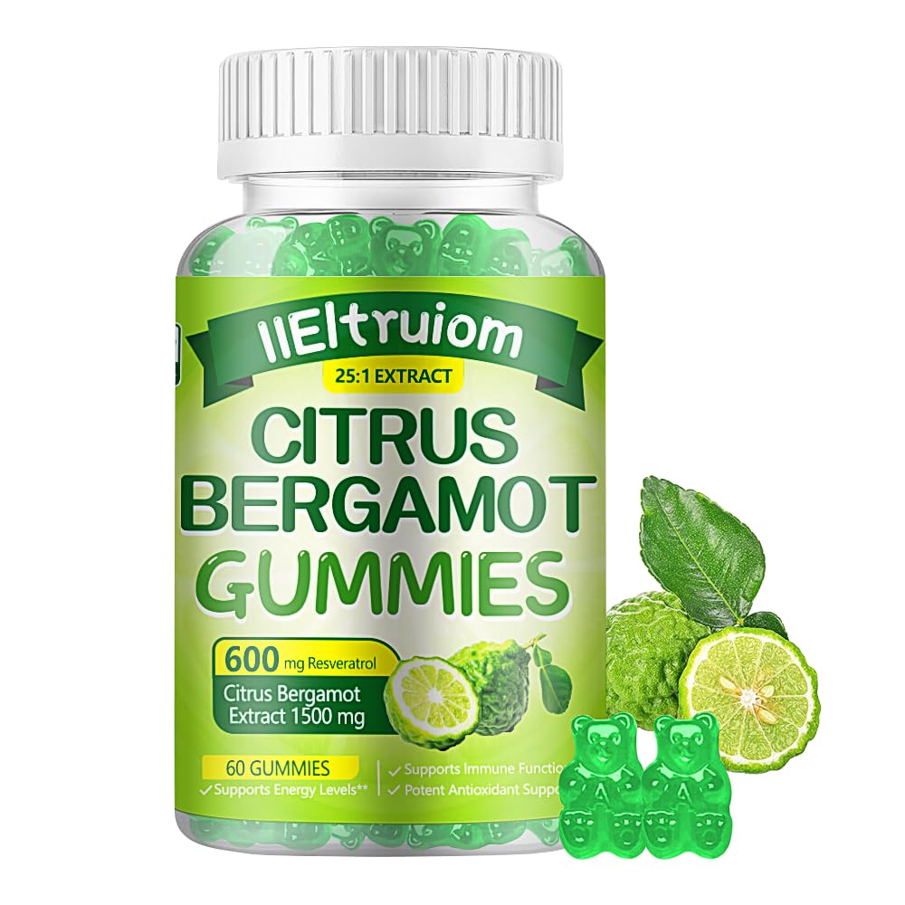 IIEltruiom Citrus Bergamot 1500mg, Citrus Bergamot Gummies for Healthy Cholesterol, Bergamot Supplements 25:1 Extract from Italy Bergamot, Resveratrol & Niacin - Natural Vegan 60 Gummies